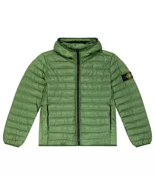 Стеганый пуховик Stone Island Junior, зеленый