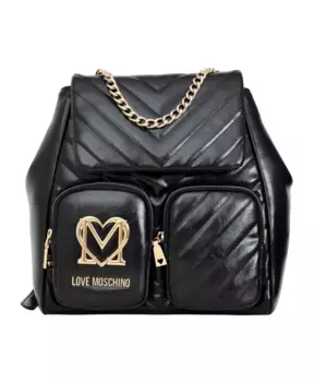 Стеганый рюкзак с узором Chevron и золотыми деталями Love Moschino, черный