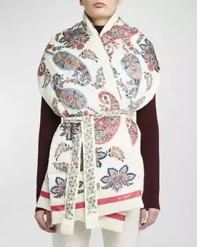Стеганый шарф из смесовой шерсти с узором пейсли Etro, цвет X0892 Green Print 2