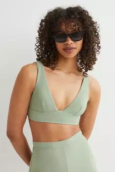 Стеганый топ бикини H&amp;M, светло-зеленый хаки