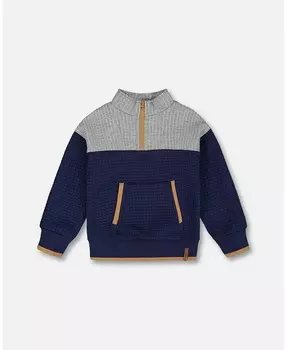 Стеганый топ на молнии до половины длины для маленьких мальчиков, синий и серый — для малышей, ребенок Deux Par Deux, синий