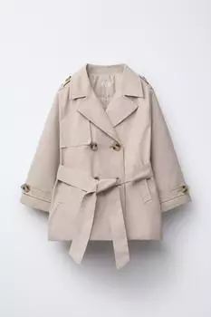 Стеганый тренч с поясом ZARA, бежевый