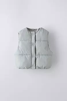 Стеганый жилет из нейлона ZARA, светло-голубой