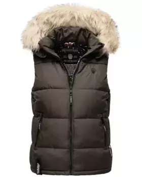 Стеганый жилет Marikoo "Хлопья льда", теплый стеганый жилет со съемным воротником из искусственного меха, антрацит