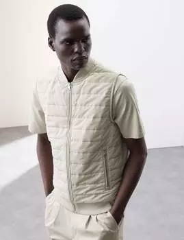 Стеганый жилет на молнии из хлопка с защитой от штормов Autograph, цвет Stone