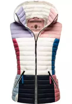 Стеганый жилет Navahoo "Shadaa Multikulti", женский жилет без рукавов в стиле колор-блок с капюшоном, синий
