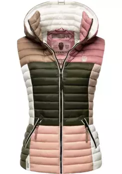 Стеганый жилет Navahoo "Shadaa Multikulti", женский жилет без рукавов в стиле колор-блок с капюшоном, цвет Natur