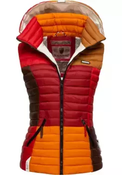 Стеганый жилет Navahoo "Shadaa Multikulti", женский жилет без рукавов в стиле колор-блок с капюшоном, коричневый