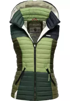 Стеганый жилет Navahoo "Shadaa Multikulti", женский жилет без рукавов в стиле колор-блок с капюшоном, зеленый