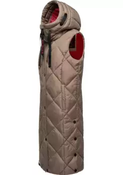 Стеганый жилет Наваху "Шнукель", теплый женский уличный жилет длинный с капюшоном Navahoo, коричневый