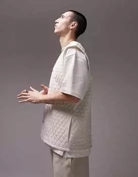 Стеганый жилет оверсайз цвета экрю Topman