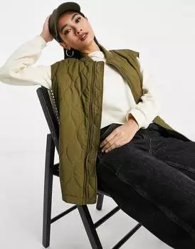 Стеганый жилет оверсайз с подкладкой Topshop цвета хаки