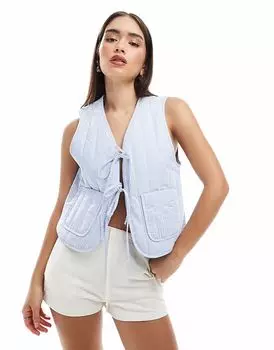 Стеганый жилет Pimkie с завязками спереди в синюю полоску