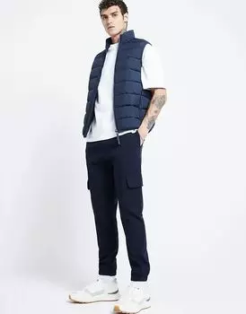 Стеганый жилет прямого кроя темно-синего цвета River Island