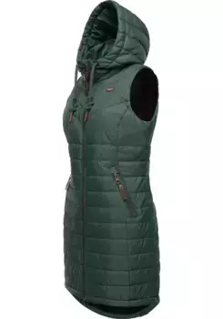 Стеганый жилет Ragwear "Lucinda Vest Long", стеганый длинный жилет на подкладке с капюшоном, зеленый