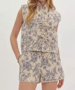 Стеганый жилет с цветочным принтом цвета экрю entro, цвет ecru