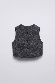 Стеганый жилет с цветочным рисунком ZARA, черный
