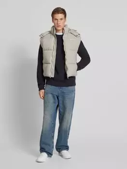 Стеганый жилет с капюшоном KARL KANI, светло-серый