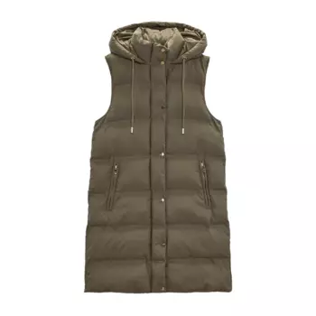 Стеганый жилет с капюшоном Zara, зеленый