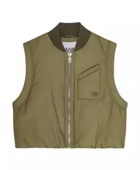 Стеганый жилет свитер с вышитым логотипом Ganni, зеленый