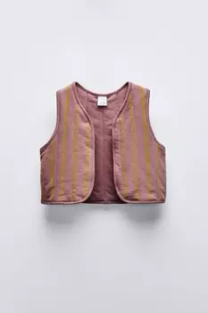 Стеганый жилет в полоску ZARA, фиолетовый