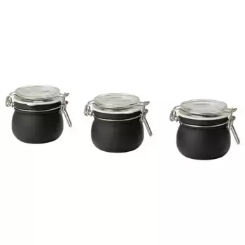 Стеклянная банка с крышкой, стекло/черный, 13 мл, 3 шт. KORKEN IKEA