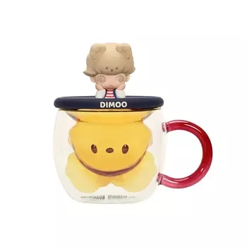 Стеклянная кружка Pop Mart DIMOO Animal Kingdom Series 190 мл, прозрачный/желтый