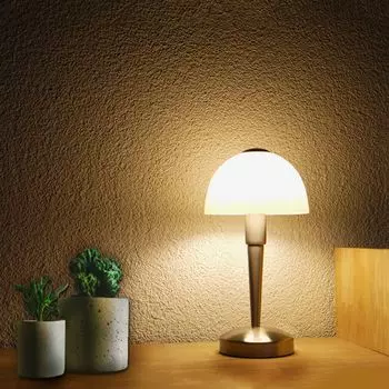 Стеклянная настольная лампа "MORITZ" никелированная прикроватная лампа для гостиной с цоколем E14 Dapo Leuchten, серебро