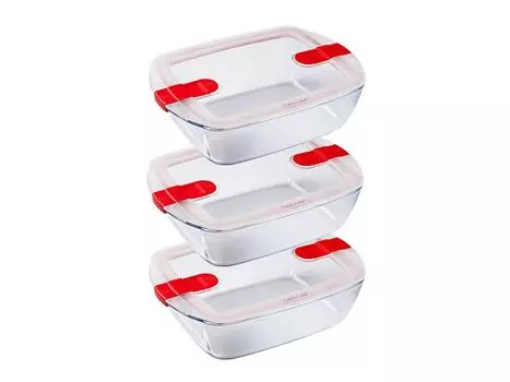 Стеклянный контейнер из пирекса с крышкой Cook & Heat, 3 предмета pyrex