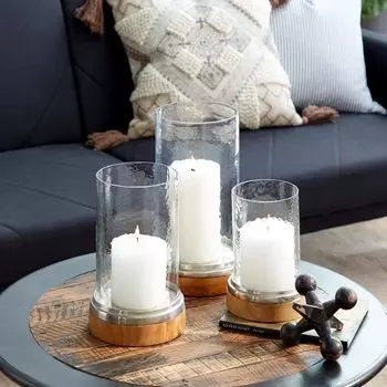 Stella & Eve Современные цилиндрические подсвечники из дерева манго и алюминия, 3 предмета. Набор