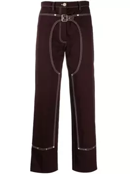 Stella McCartney брюки прямого кроя с контрастной строчкой, коричневый