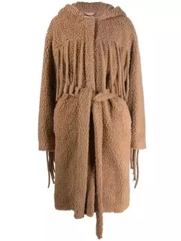 Stella McCartney фактурное пальто с бахромой и поясом, коричневый