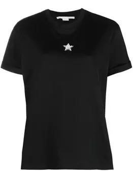 Stella McCartney футболка с искусственным жемчугом и принтом, черный
