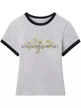 Stella McCartney футболка с вышитым логотипом, серый