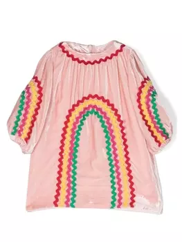 Stella McCartney Kids бархатное платье Rainbow Ribbon, розовый