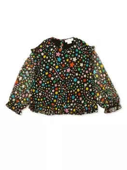 Stella McCartney Kids блузка с графическим принтом и оборками, черный