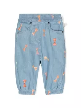 Stella McCartney Kids джинсы Striped Bow с завышенной талией, синий