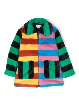 Stella McCartney Kids фактурное пальто в полоску, розовый