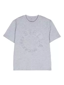 Stella McCartney Kids футболка из джерси с тисненым логотипом, серый