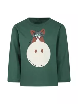 Stella McCartney Kids футболка из органического хлопка с принтом осла, зеленый