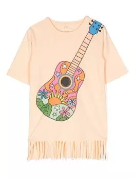 Stella McCartney Kids футболка с бахромой и принтом, оранжевый