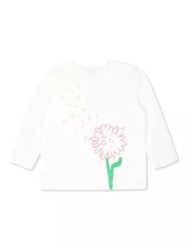 Stella McCartney Kids футболка с длинными рукавами и цветочным принтом, белый