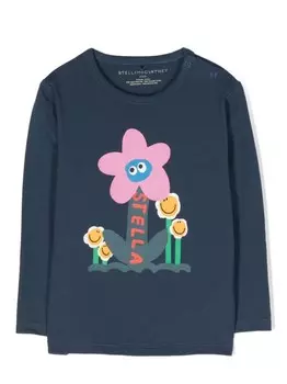 Stella McCartney Kids футболка с длинными рукавами и цветочным принтом, синий