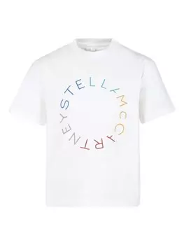 Stella McCartney Kids футболка с принтом круглого логотипа, белый