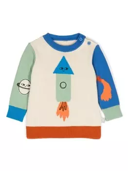 Stella McCartney Kids хлопковый джемпер с вышитым мотивом, нейтральный цвет