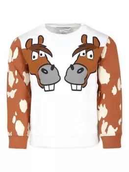 Stella McCartney Kids хлопковый свитер с рисунком лошади, белый