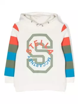 Stella McCartney Kids худи с полосатыми рукавами и логотипом, белый