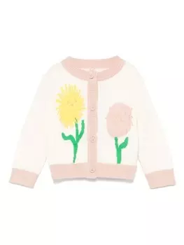 Stella McCartney Kids кардиган с цветочной вышивкой, нейтральный цвет