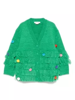 Stella McCartney Kids кардиган с помпонами, зеленый