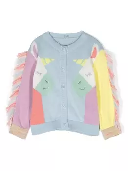 Stella McCartney Kids кардиган вязки интарсия с узором и бахромой, синий